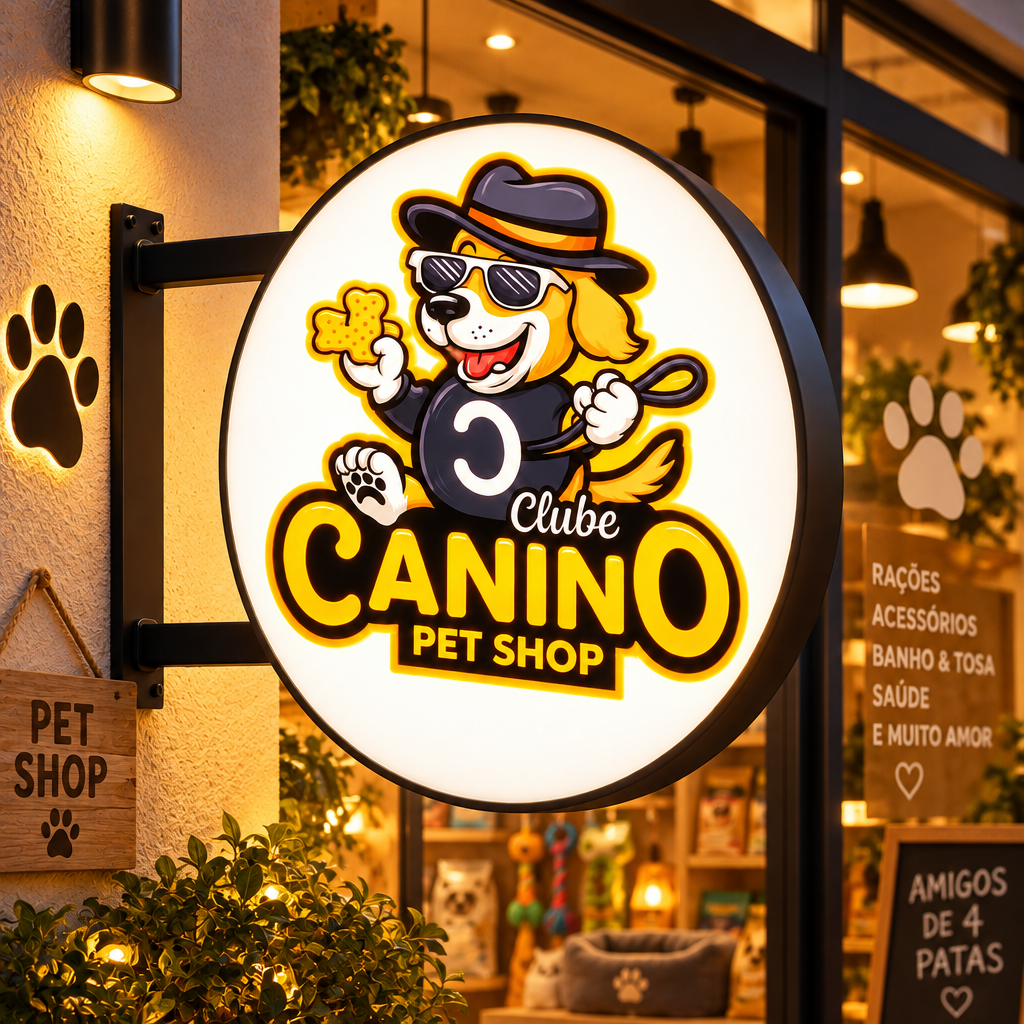 Canino Pet Shop round lightbox sign