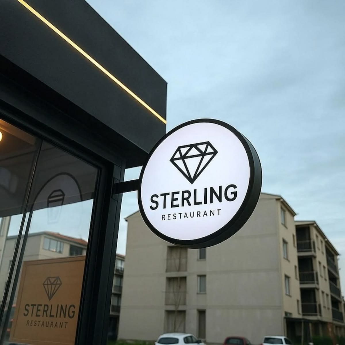 Sterling Restaurant circle lightbox sign