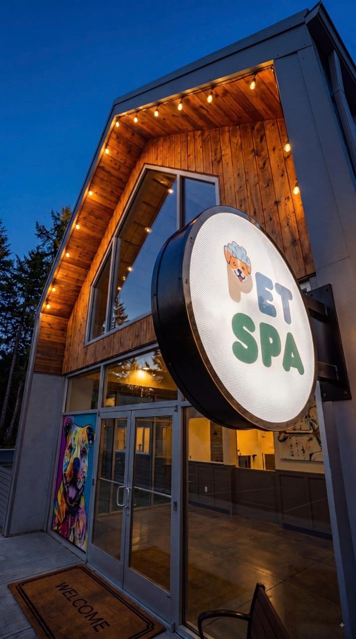 Pet Spa circle lightbox sign